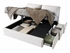 Discount Cama nido en terciopelo , 180 x 200 cm, con 3 cajones y cabecero ajustable, carga máx. 300kg Cama Terciopelo