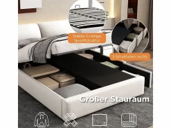 Discount DripeX Cama nido en terciopelo , 140 x 200 cm, con 3 cajones y cabecero ajustable, carga máx. 300kg Blanco