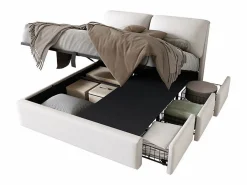 Cama nido en terciopelo , 140 x 190 cm, con 3 cajones y cabecero ajustable, carga máx. 300kg Cama Terciopelo|Cama Con Canapé