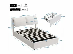 Cama nido en terciopelo , 140 x 190 cm, con 3 cajones y cabecero ajustable, carga máx. 300kg Cama Terciopelo|Cama Con Canapé