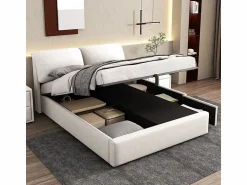 Cama nido en terciopelo , 140 x 190 cm, con 3 cajones y cabecero ajustable, carga máx. 300kg Cama Terciopelo|Cama Con Canapé