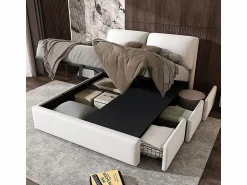 Cama nido en terciopelo , 140 x 190 cm, con 3 cajones y cabecero ajustable, carga máx. 300kg Cama Terciopelo|Cama Con Canapé