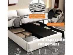 Cama nido en terciopelo , 140 x 190 cm, con 3 cajones y cabecero ajustable, carga máx. 300kg Cama Terciopelo|Cama Con Canapé
