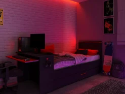 New Vente-unique Cama nido gamer 90 x 200 et 90 x 190 cmcm con escritorio y LEDs antracita y rojo - VOUANI Gris antracita