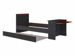 New Vente-unique Cama nido gamer 90 x 200 et 90 x 190 cmcm con escritorio y LEDs antracita y rojo - VOUANI Gris antracita