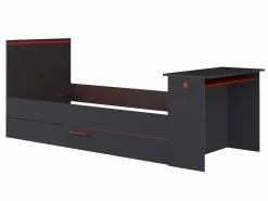 Vente-unique Cama nido gamer 90 x 200 et 90 x 190 cm escritorio LEDs antracita y rojo + colchón VOUANI