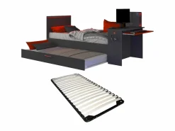 New Cama nido gamer 2 x 90 x 200 con escritorio y LEDs antracita y rojo + somier VOUANI Cama Nido|Cama Infantil