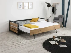 Vente-unique Cama nido industrial 90 x 190 cm de MDF Pino y metal con colchón BOSTON