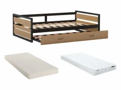 Vente-unique Cama nido industrial 90 x 190 cm de MDF Pino y metal con colchón BOSTON