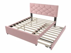 Merax Cama nido infantil - 140 x 200 cm + 90 x 190 cm con cabecero - terciopelo - (sin colchón)