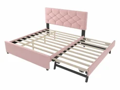 Merax Cama nido infantil - 140 x 200 cm + 90 x 190 cm con cabecero - terciopelo - (sin colchón)