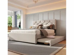 Merax Cama nido infantil - 140 x 200 cm + 90 x 190 cm con cabecero - terciopelo - (sin colchón)