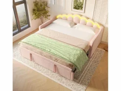 Hauss Spole Cama nido infantil 90x200 cm con LED convertible en cama para adultos 180x200 cm, terciopelo, , sin colchón
