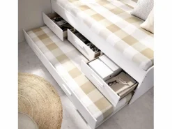 Outlet Cama nido Leka con 3 cajones blanco 68x194x95 cm Cama Diván|Cama Nido