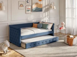 Best Cama nido LOUISE con diván tapizado en tela azul, 2x90x190cm Cama Diván|Cama Nido