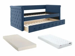 Best Cama nido LOUISE con diván tapizado en tela azul, 2x90x190cm Cama Diván|Cama Nido
