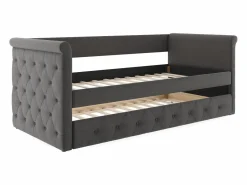 Vente-unique Cama nido LOUISE con diván tapizado en tela , 2x90x190cm Gris