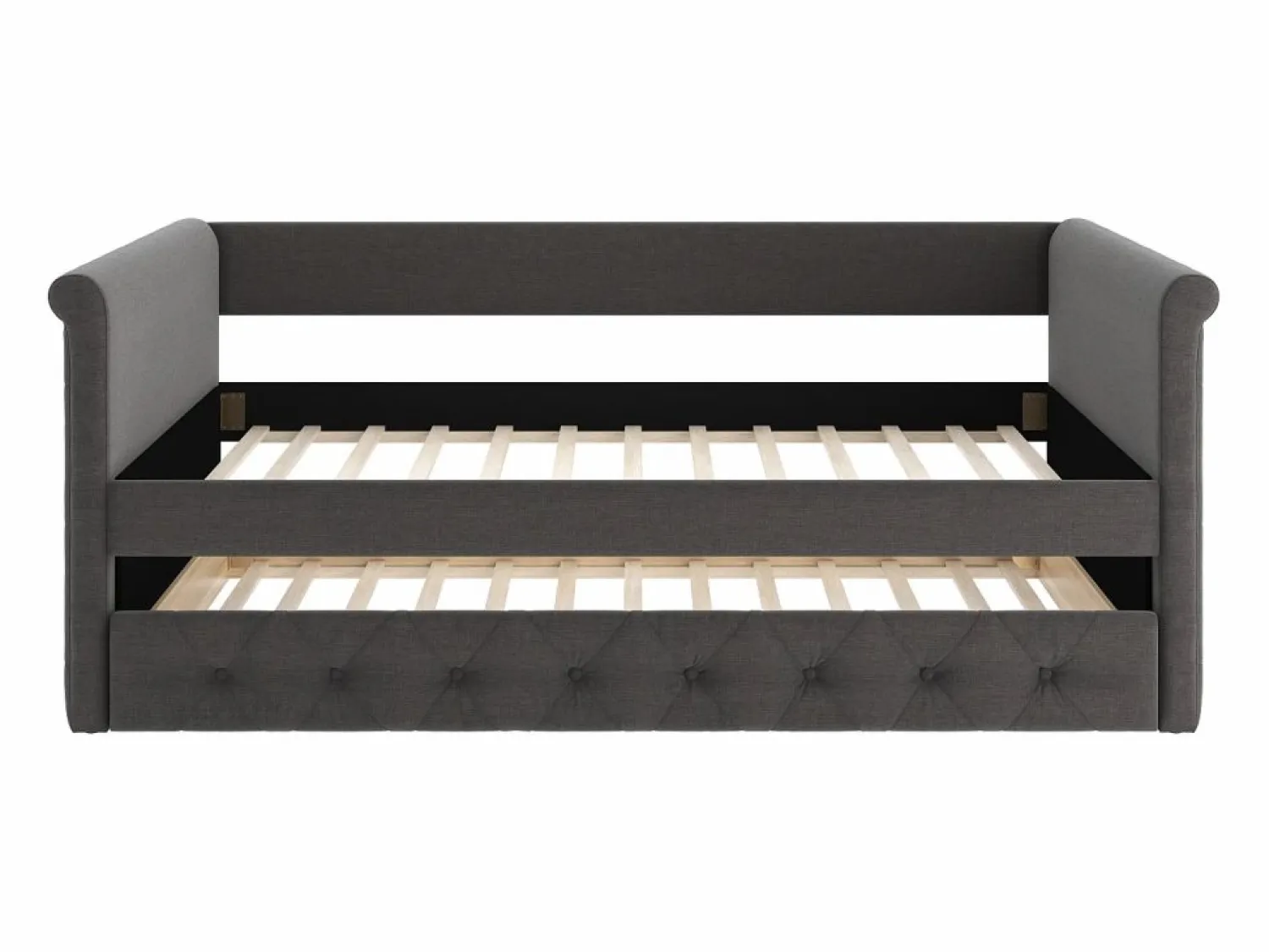 Vente-unique Cama nido LOUISE con diván tapizado en tela , 2x90x190cm Gris