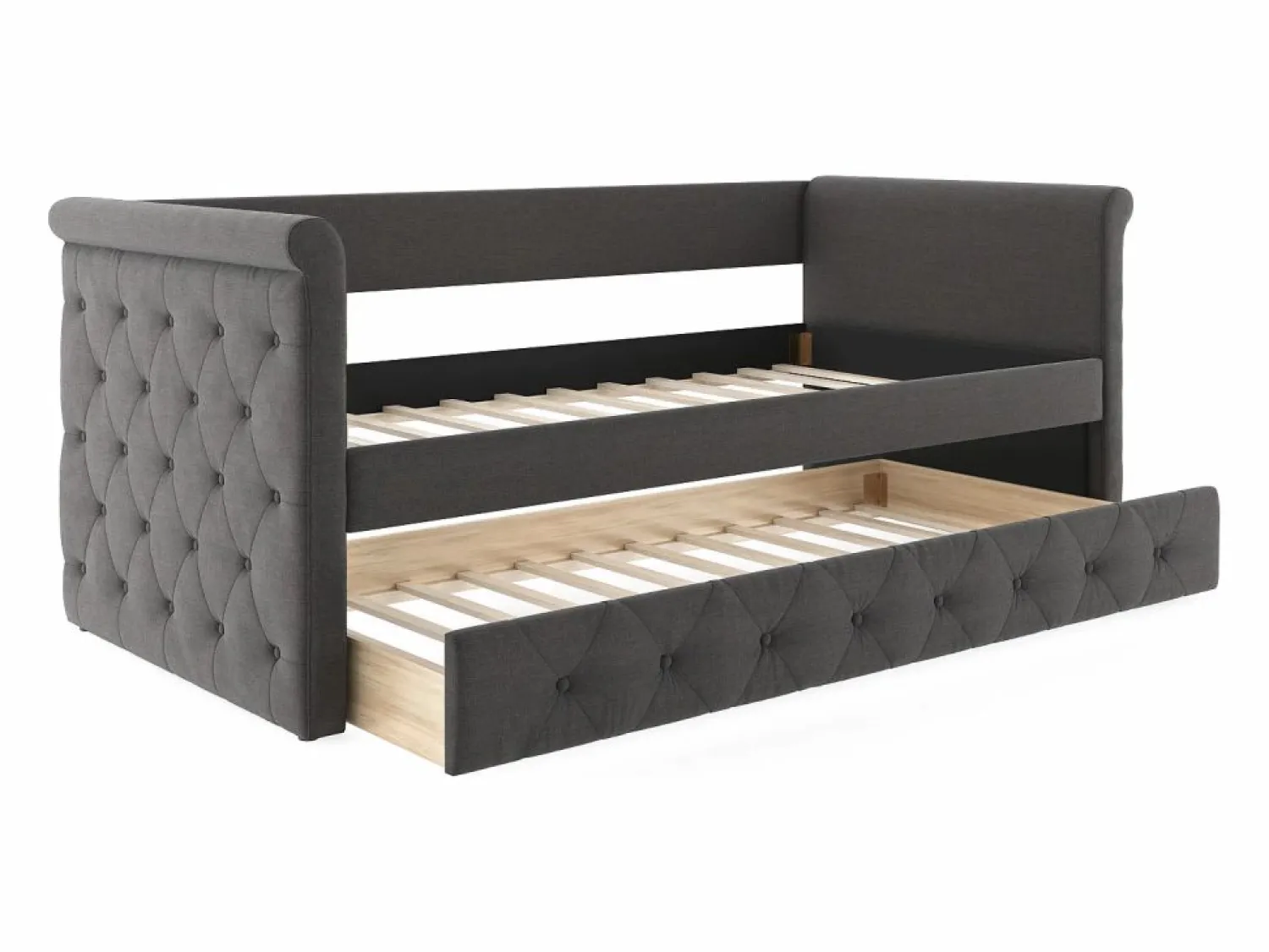 Vente-unique Cama nido LOUISE con diván tapizado en tela , 2x90x190cm Gris