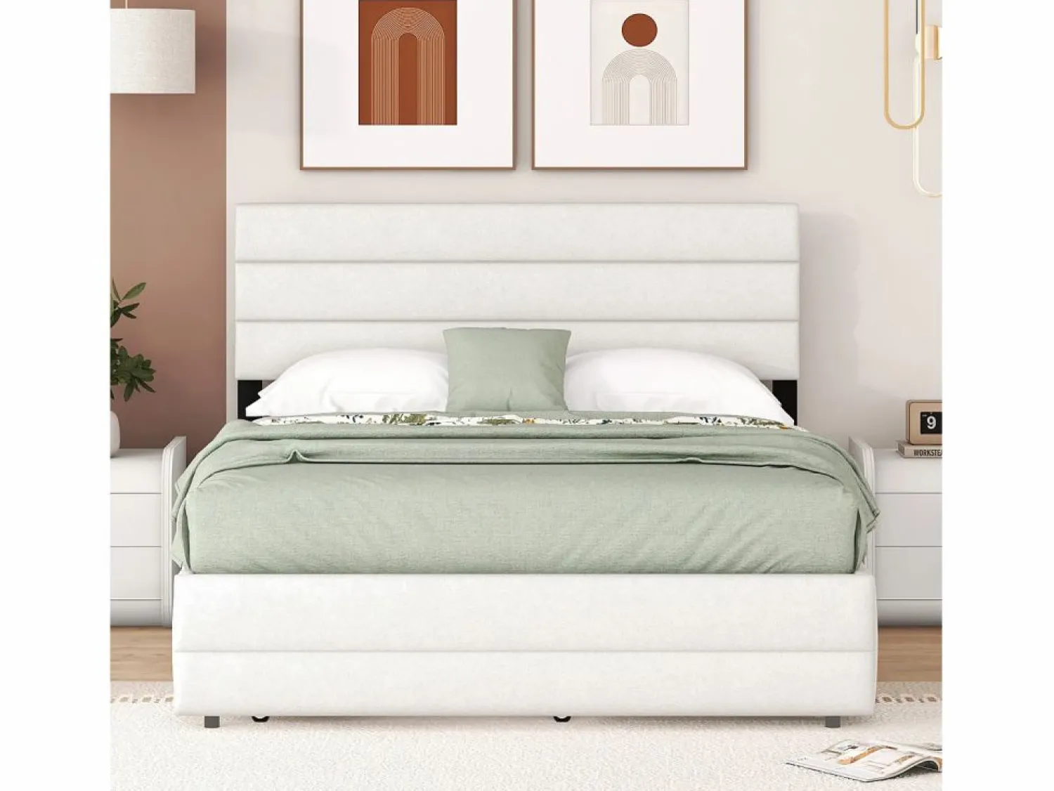 Best Cama nido para adultos y niños 140 x 200 cm y 90 x 190 cm - Cama con plataforma extensible con 2 cajones con somier y cabecero - Blanco