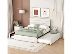 Best Cama nido para adultos y niños 140 x 200 cm y 90 x 190 cm - Cama con plataforma extensible con 2 cajones con somier y cabecero - Blanco