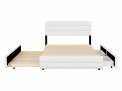 Best Cama nido para adultos y niños 140 x 200 cm y 90 x 190 cm - Cama con plataforma extensible con 2 cajones con somier y cabecero - Blanco