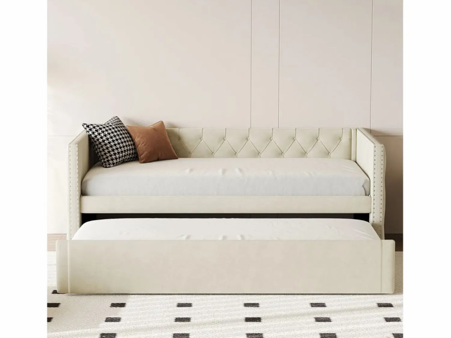 Online Cama nido tapizada en terciopelo - 90/180x200 cm - con somier de láminas - Cama Nido