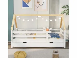 Merax Cama nido tipo cabina - 90 x 200 cm - madera maciza - somier de láminas - color