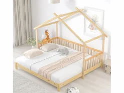 Cama nido tipo cabina - 90 x 200 cm - madera maciza - somier de láminas - color natural Cama Montessori