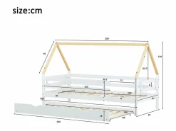 Cama nido 90x200/190 cm - Cama infantil con somier de láminas de madera y ruedas - y natural