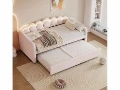 Best Merax Cama nido 90x200 cm + cama 90x190 cm, sofá cama - terciopelo - LEDs - color (sin colchón) Rosa