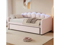 Best Merax Cama nido 90x200 cm + cama 90x190 cm, sofá cama - terciopelo - LEDs - color (sin colchón) Rosa