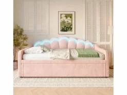 Sale Cama nido 90x200 cm - Sofá convertible con iluminación LED y reposabrazos - terciopelo - sin colchón Cama Nido