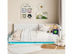 Cama nido 140x200 cm - Terciopelo Teddy, Sofá cama convertible con iluminación LED y carga USB, -