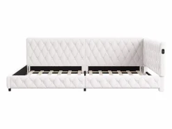 Cama nido 140x200 cm - Terciopelo Teddy, Sofá cama convertible con iluminación LED y carga USB, -