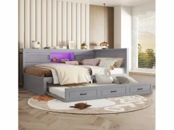 New Cama nido 140x200 cm + 90x190 cm con 2 puertas correderas y tomas USB - LED - Tablero aglomerado + MDF - (sin colchón) Cama Diván