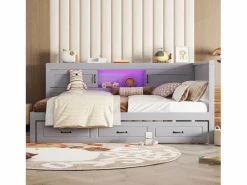 New Cama nido 140x200 cm + 90x190 cm con 2 puertas correderas y tomas USB - LED - Tablero aglomerado + MDF - (sin colchón) Cama Diván