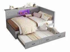New Cama nido 140x200 cm + 90x190 cm con 2 puertas correderas y tomas USB - LED - Tablero aglomerado + MDF - (sin colchón) Cama Diván