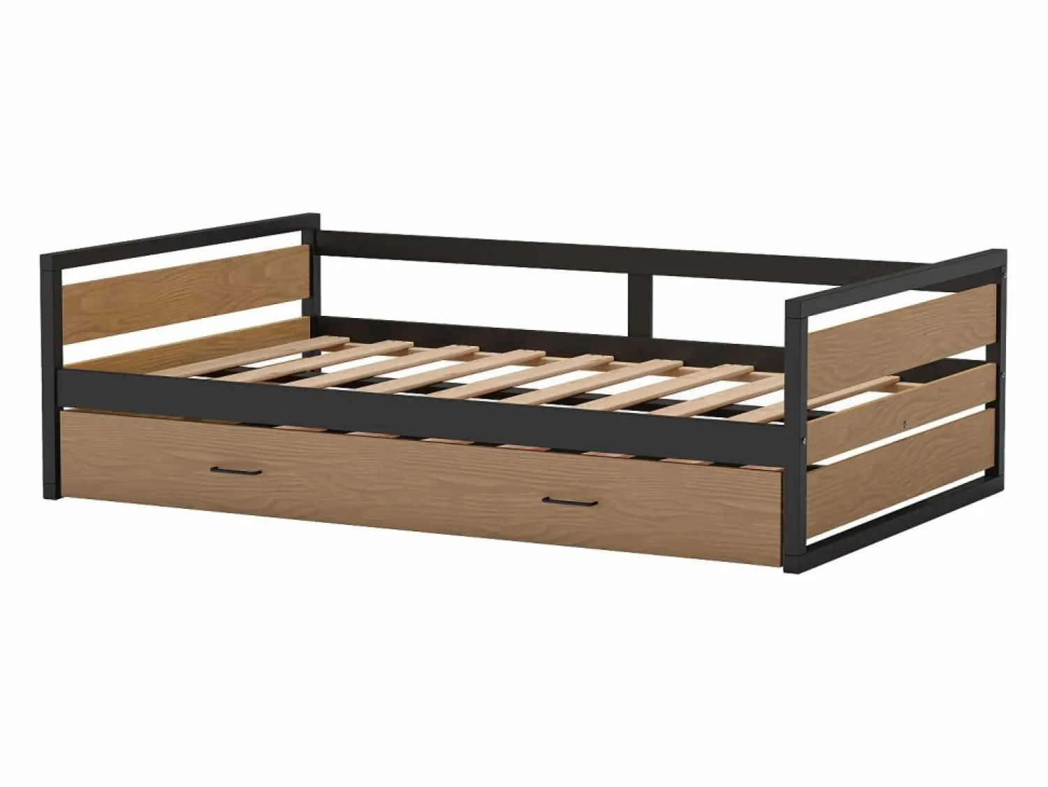 Outlet Cama nido 90x200 y 120x200 cm MDF pino y metal natural y antracita + Colchón - BOSTON Cama Nido|Cama Infantil