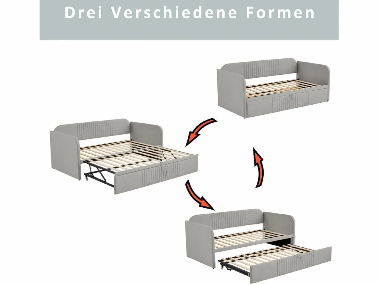 New Cama nido 90-180x190cm, sofá cama acolchado a rayas verticales, con somier de láminas, sin colchón, tela de lino, Cama Diván|Cama Nido