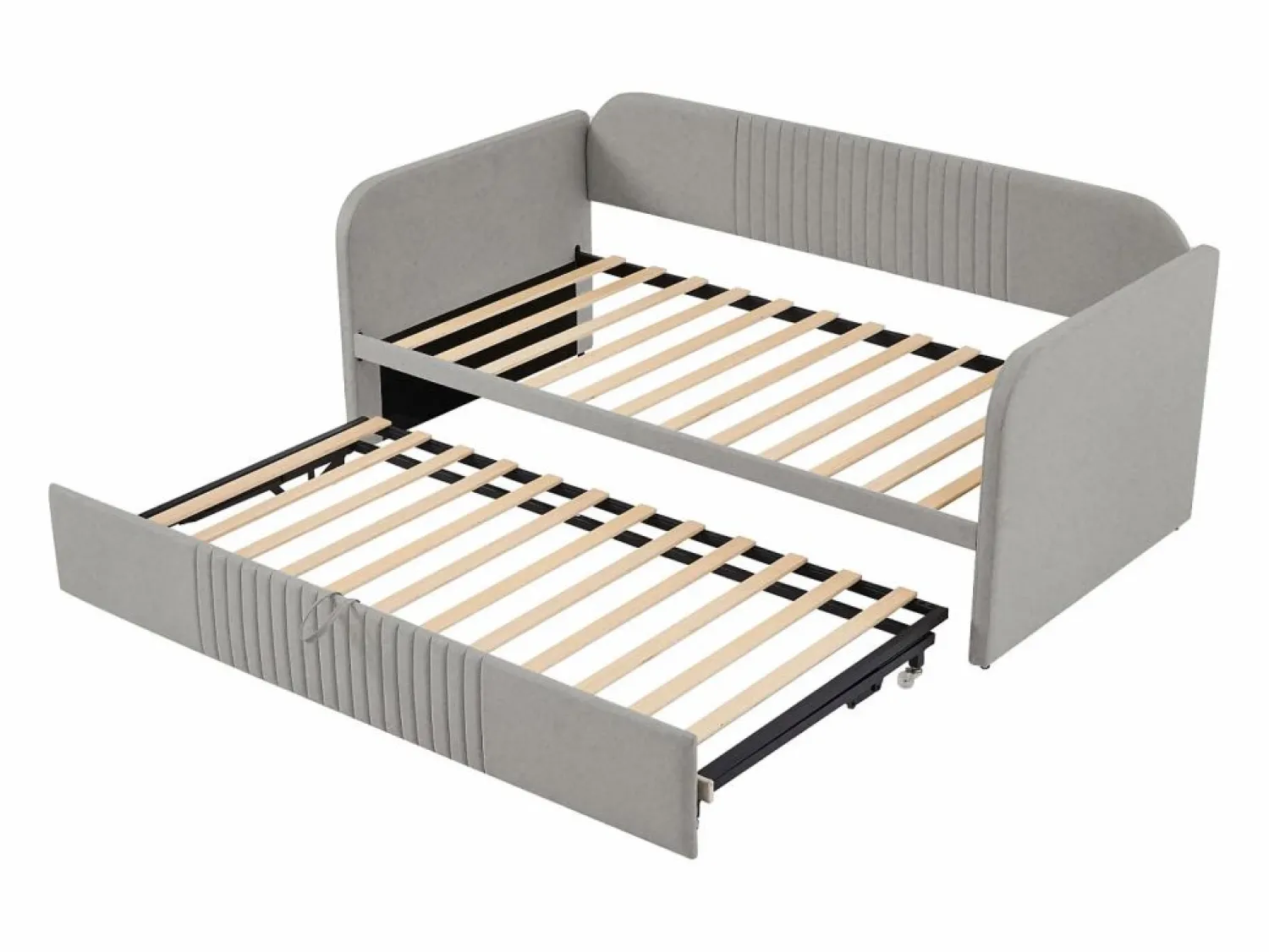 New Cama nido 90-180x190cm, sofá cama acolchado a rayas verticales, con somier de láminas, sin colchón, tela de lino, Cama Diván|Cama Nido