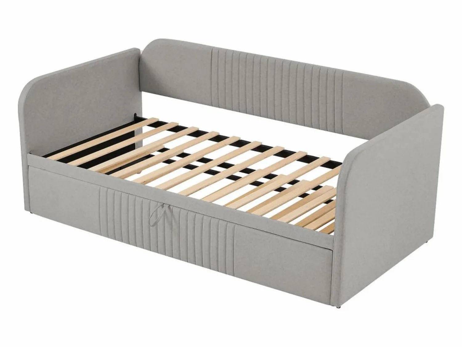 New Cama nido 90-180x190cm, sofá cama acolchado a rayas verticales, con somier de láminas, sin colchón, tela de lino, Cama Diván|Cama Nido