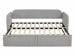 New Cama nido 90-180x190cm, sofá cama acolchado a rayas verticales, con somier de láminas, sin colchón, tela de lino, Cama Diván|Cama Nido