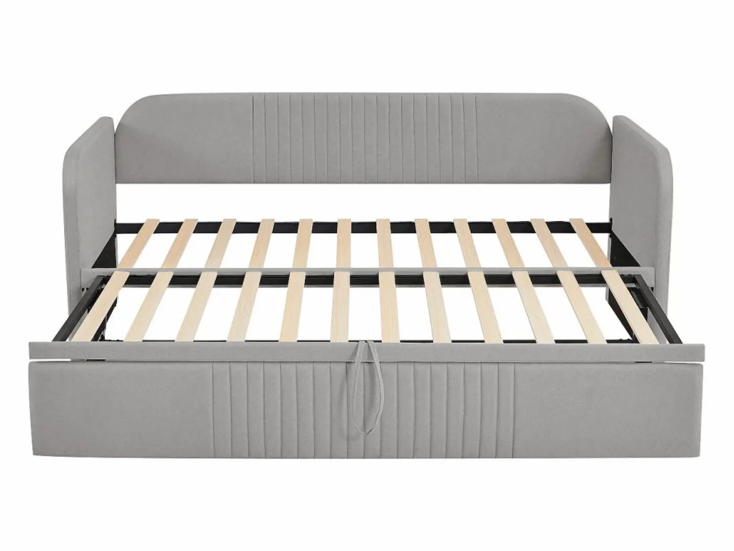 New Cama nido 90-180x190cm, sofá cama acolchado a rayas verticales, con somier de láminas, sin colchón, tela de lino, Cama Diván|Cama Nido