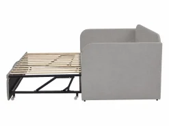 New Cama nido 90-180x190cm, sofá cama acolchado a rayas verticales, con somier de láminas, sin colchón, tela de lino, Cama Diván|Cama Nido