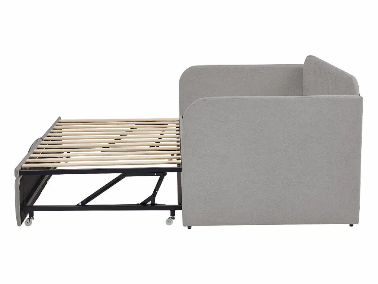 New Cama nido 90-180x190cm, sofá cama acolchado a rayas verticales, con somier de láminas, sin colchón, tela de lino, Cama Diván|Cama Nido