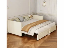 Best Cama nido 90/180x200cm, Sofá cama extensible con somier, estilo escandinavo, terciopelo, Beige