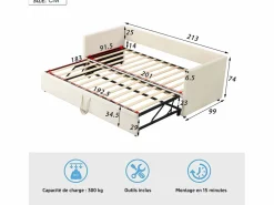 Best Cama nido 90/180x200cm, Sofá cama extensible con somier, estilo escandinavo, terciopelo, Beige