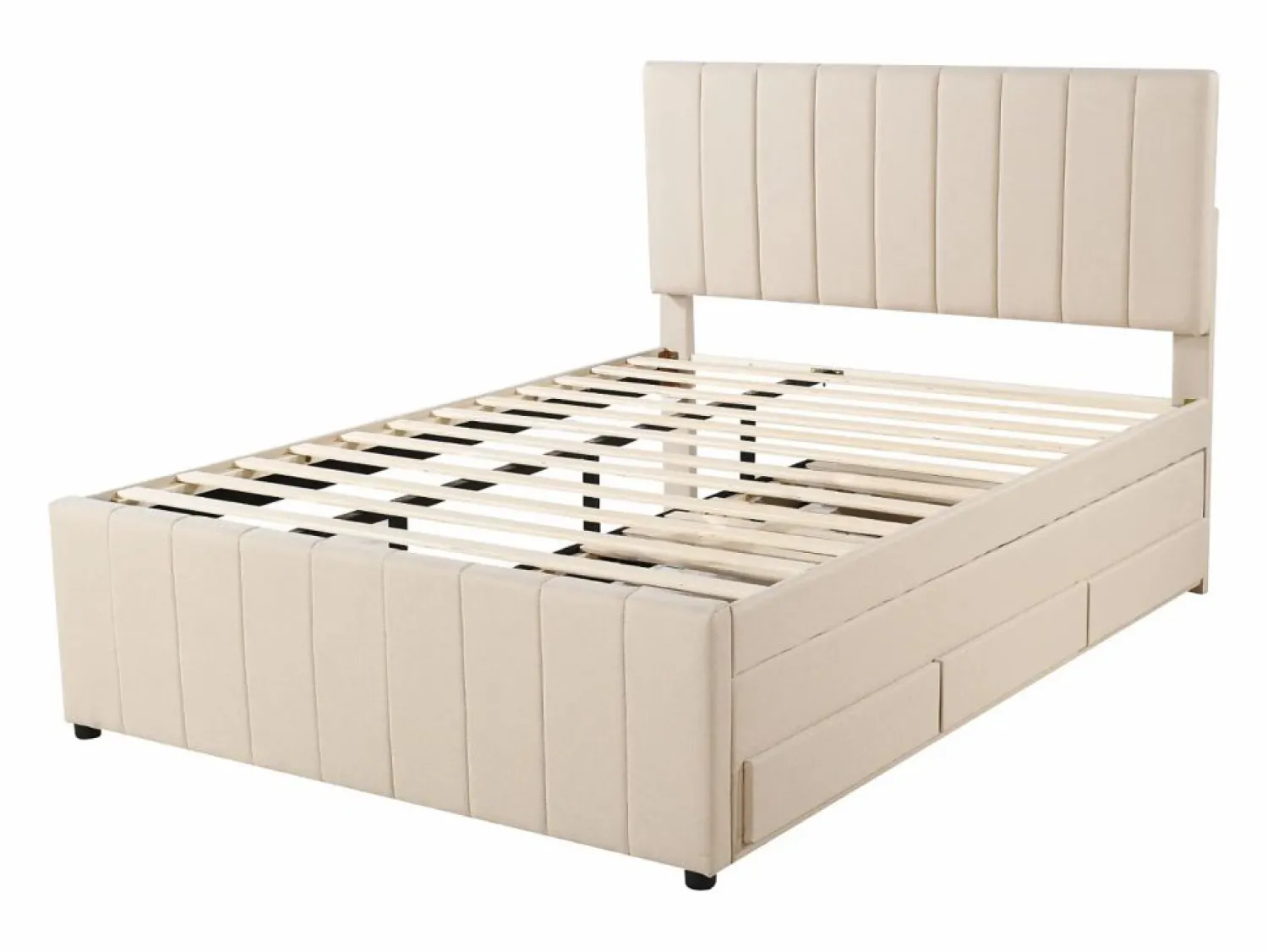 Hot Cama nido 140x200cm+90x190cm, cama con ruedas con 3 cajones, cama tapizada de lino, para niños y jóvenes, Cama Diván
