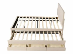 Hot Cama nido 140x200cm+90x190cm, cama con ruedas con 3 cajones, cama tapizada de lino, para niños y jóvenes, Cama Diván